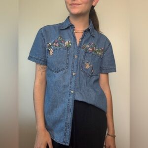 vintage SOLUTIONS gardener embroidered denim - SIZE SMALL 100% COTTON